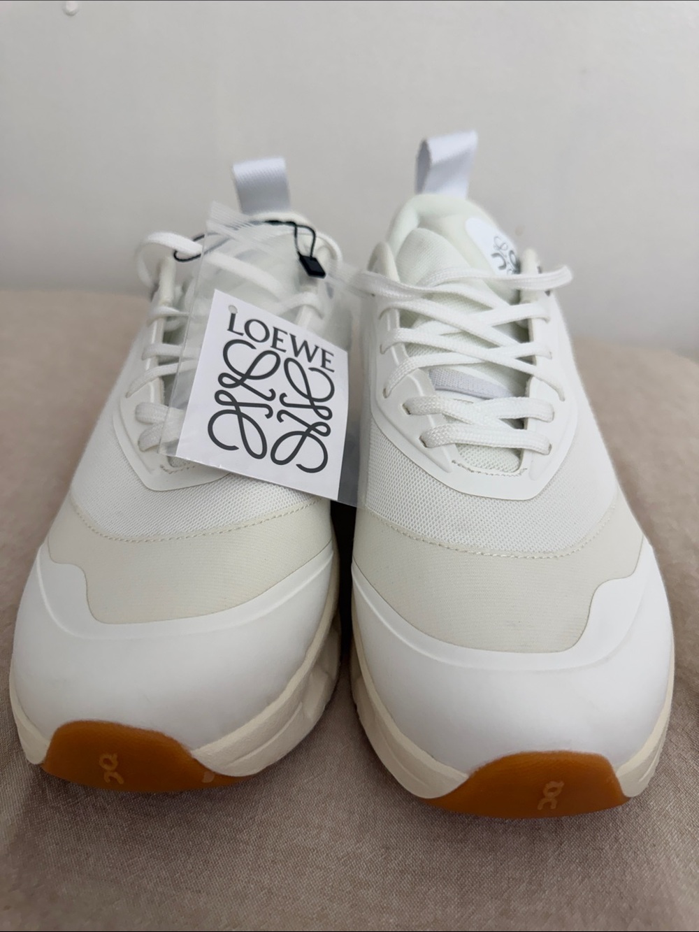 Loewe Men's White Sneakers with Gum Toe Accents